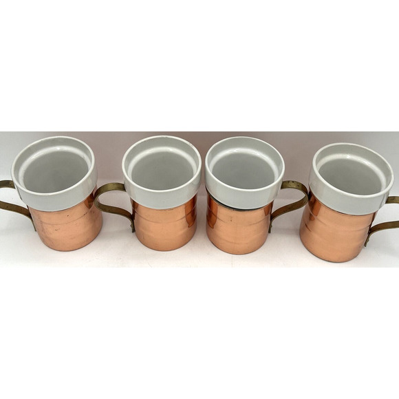 Vintage Ceramic Insert Copper Mugs Set of 4 SKU U230 - Picture 2 of 4